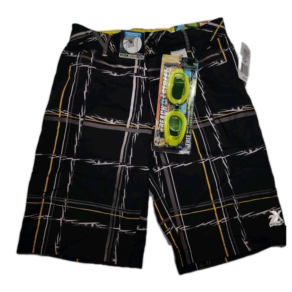 Zeroxposur‎ Boys 8 Small Black With Striped And Barbwire Upf Adjustable Waist